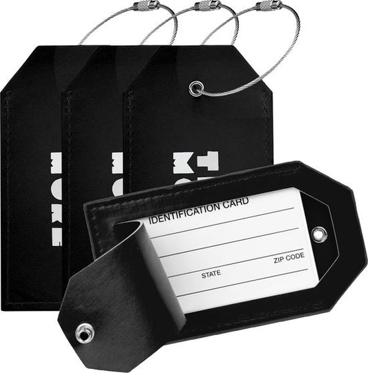 TRVLMORE Etiquette de bagage - Cuir - Pour valises et sacs - 4 pièces - Noir