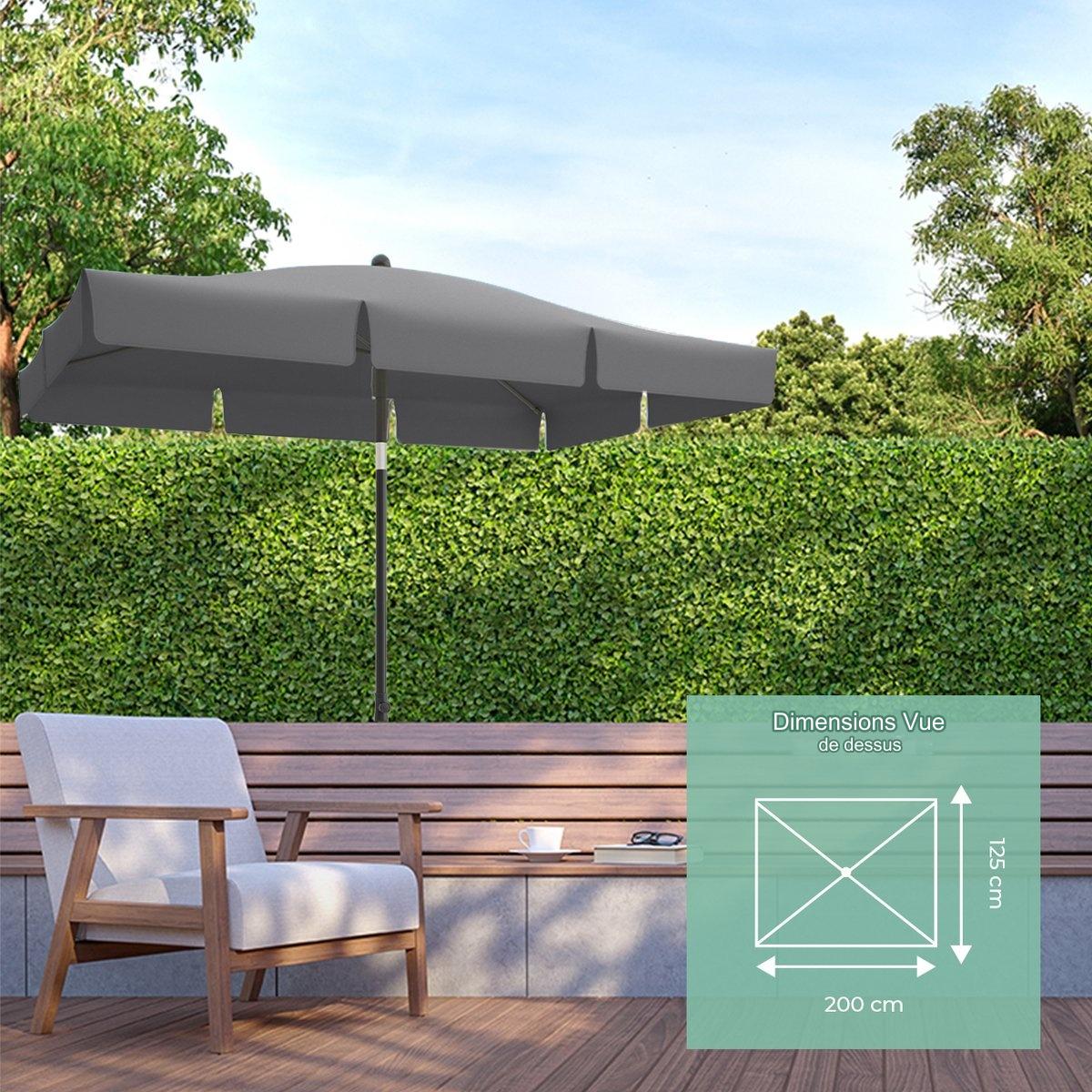 Parasol - LifeGoods - 30° inclinable - Imperméable - Avec housse - 200x125cm - Gris foncé