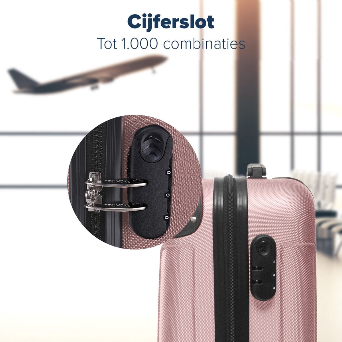 Lot de 3 valises TRVLMORE - Grande Taille Valise soute - 38L (bagage à main) + 70L + 110L - Rose Gold