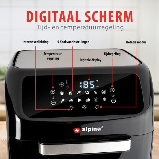 alpina Airfryer Oven 12L - Friteuse à air chaud 1800W - Four à air chaud avec fonction Bake et Grill