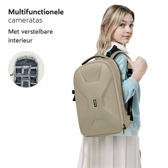 ONYX Sacoche pour appareil photo avec compartiment pour ordinateur portable - Sac à dos pour appareil photo reflex - Résistant aux éclaboussures - Drones - Sac de voyage rigide - Beige