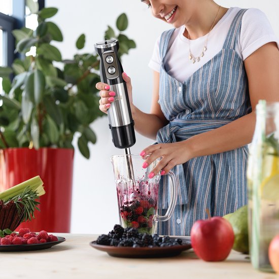 Goodforce 7 piece Hand blender set - Includes Chopper, whisk, milk moussether, beater & Measuring cup - powerful & dishwasher safe - 12 speeds + turbo function - 1000W - PFAS-free
