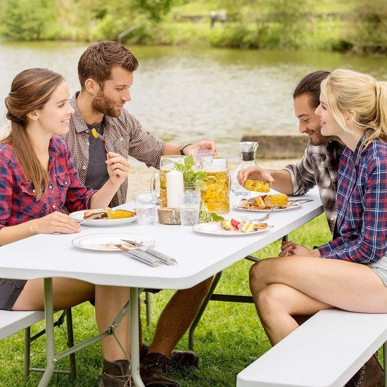 tectake® - Table de camping - Table pliante - Plastique - dim. 183 x 76 x 74cm - blanc