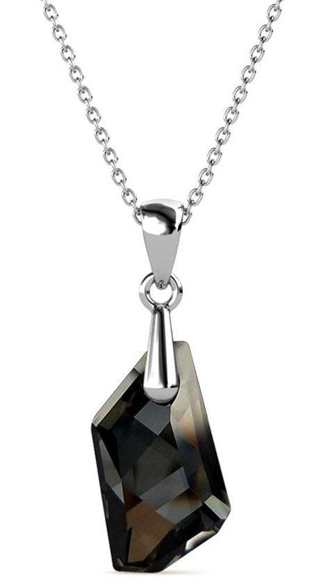 Yolora Collier femme avec pendentif et cristal Kalpa Camaka noir - couleur argent - plaqué or blanc 18K - boîte cadeau - cadeau fête des mères