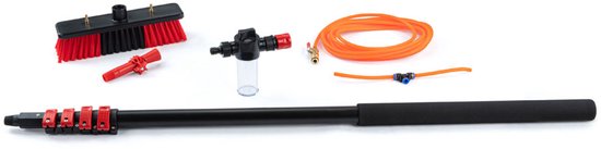 Brosse de Lavage Télescopique - Hortensus - 4,6 m – Balai de Jardin avec Adaptateur d’Angle – 29 x 7 x 10 cm - Rouge