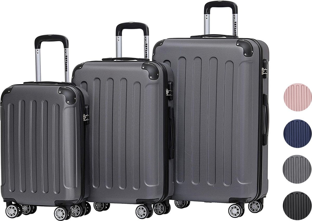 Set de valises TRVLMORE - 3 pièces - 38L + 70L + 110L - Gris foncé