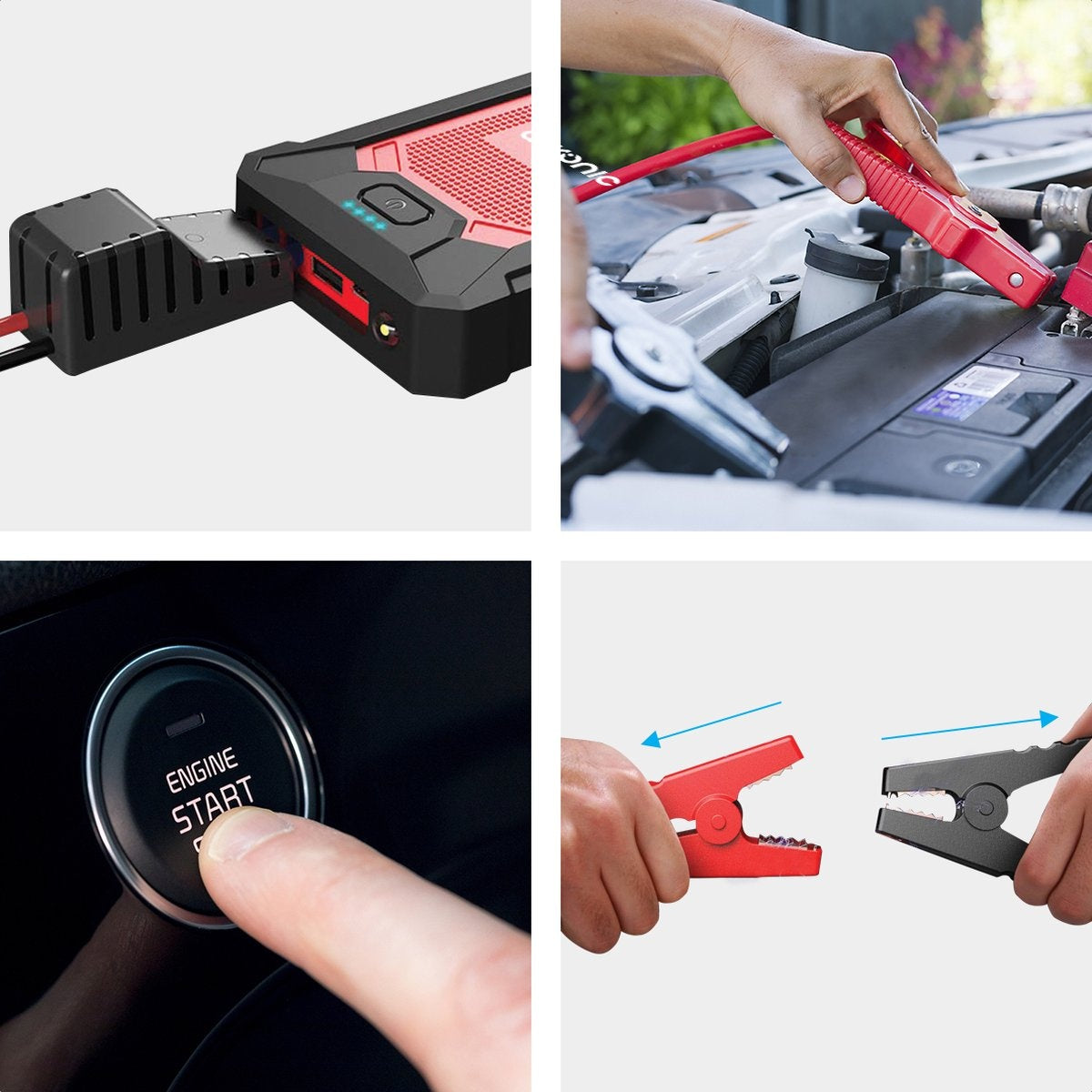 Auronic Jumpstarter - 12V - 600A - 7200 mAh - Lumière LED - Rouge/Noir