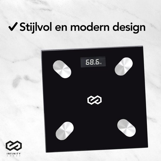 Infinity Goods Pèse-personne numérique avec application - Pèse-personne intelligent - Pèse-personne intelligent avec analyse corporelle - Noir