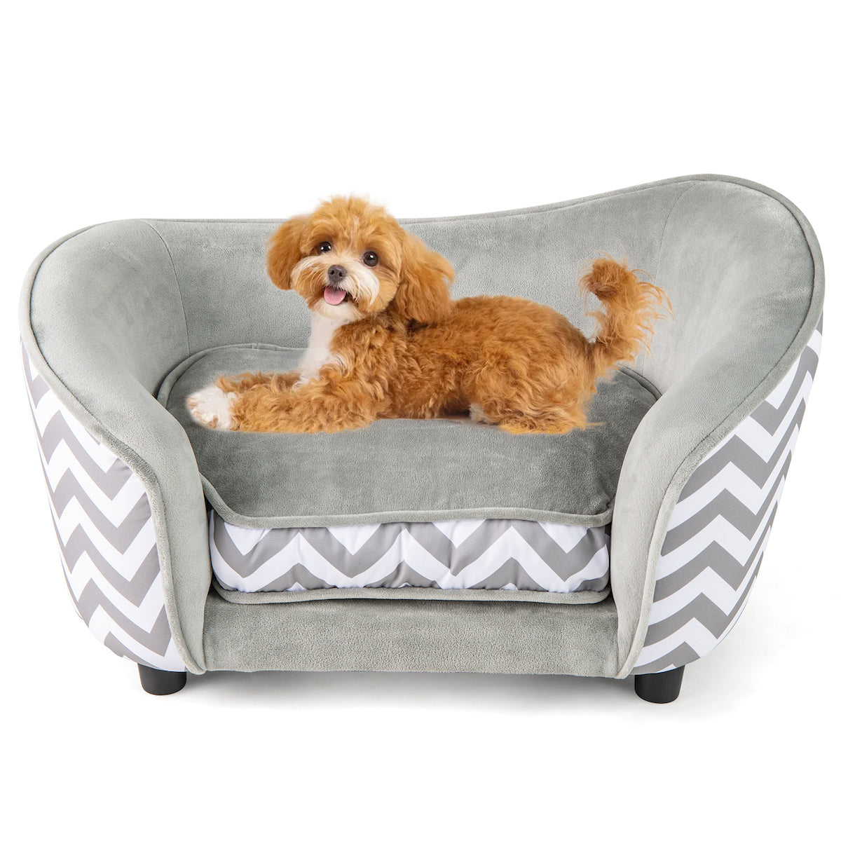 Coast Deluxe Canapé pour chien et chat 69.5x40x40.5 cm - Gris/Blanc - Canapé confortable pour animaux de compagnie avec rangement