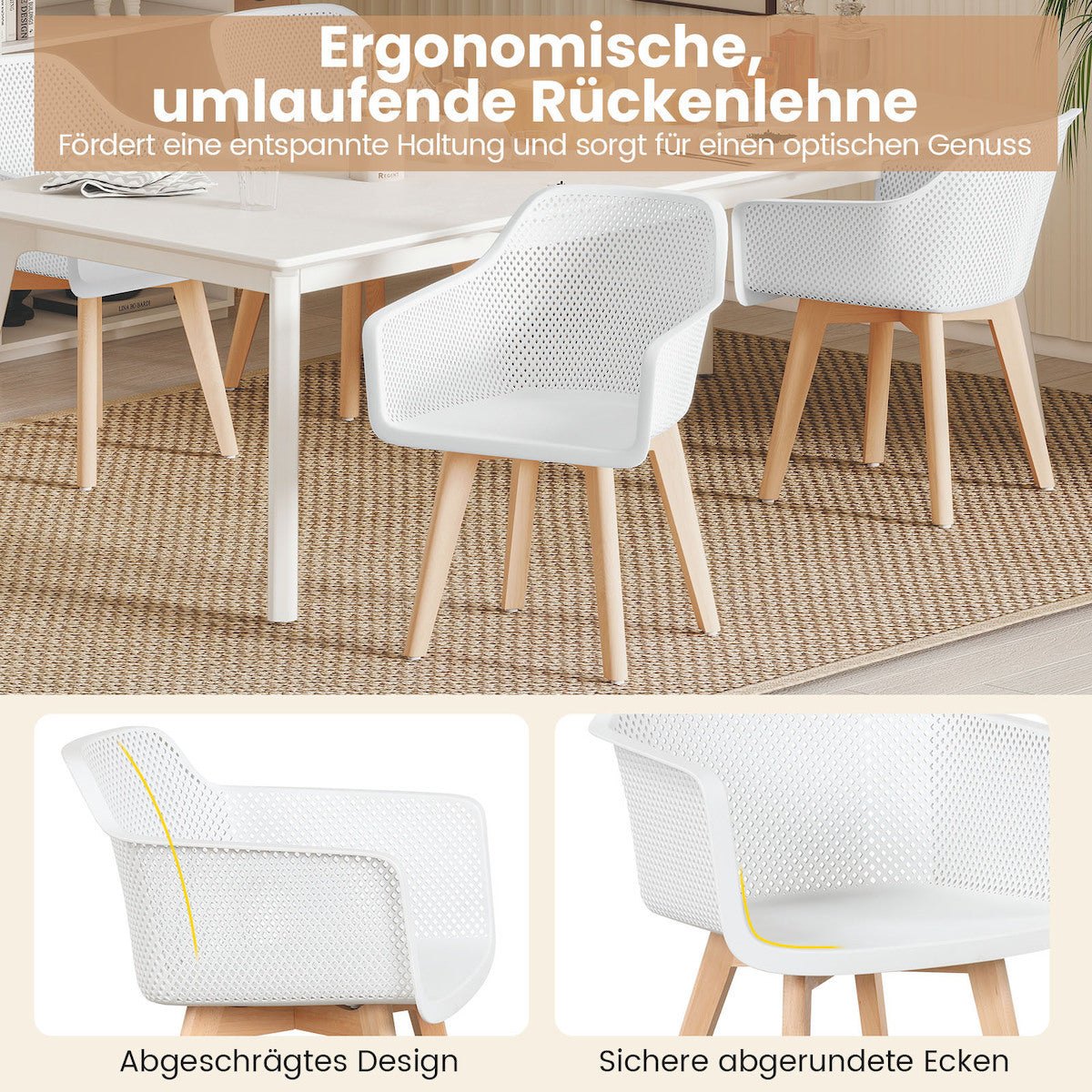 Coast Dining Chairs White - Lot de 2 - 57 x 56 x 75 cm - Avec dossier en maille et pieds en hêtre