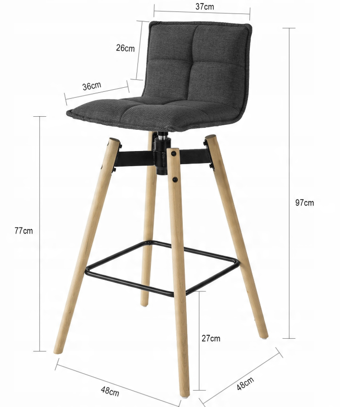 SoBuy Tabouret de bar FST45-DG - pivotant à 360 degrés - 48 x 48 x 97 cm - gris foncé