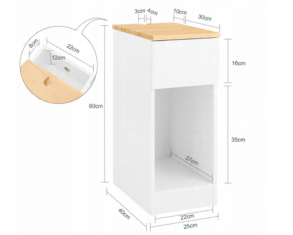 SoBuy Table de nuit FBT111-II-WN - Avec tiroir et compartiment ouvert - 25 x 40 x 60 cm - Blanc