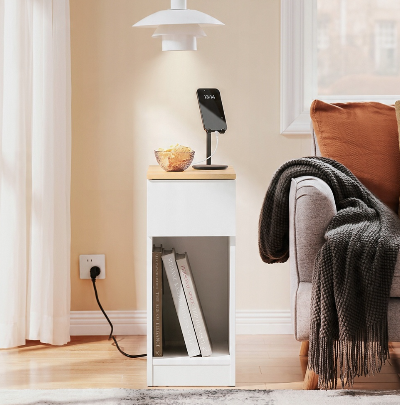 SoBuy Table de nuit FBT111-II-WN - Avec tiroir et compartiment ouvert - 25 x 40 x 60 cm - Blanc