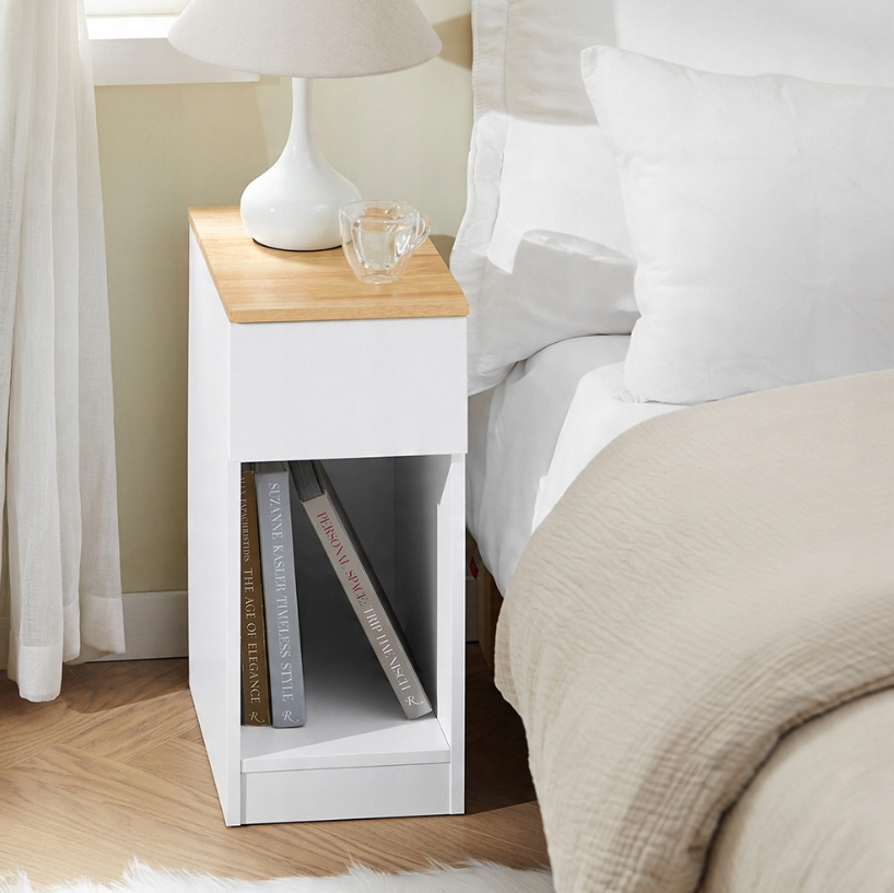 SoBuy Table de nuit FBT111-II-WN - Avec tiroir et compartiment ouvert - 25 x 40 x 60 cm - Blanc