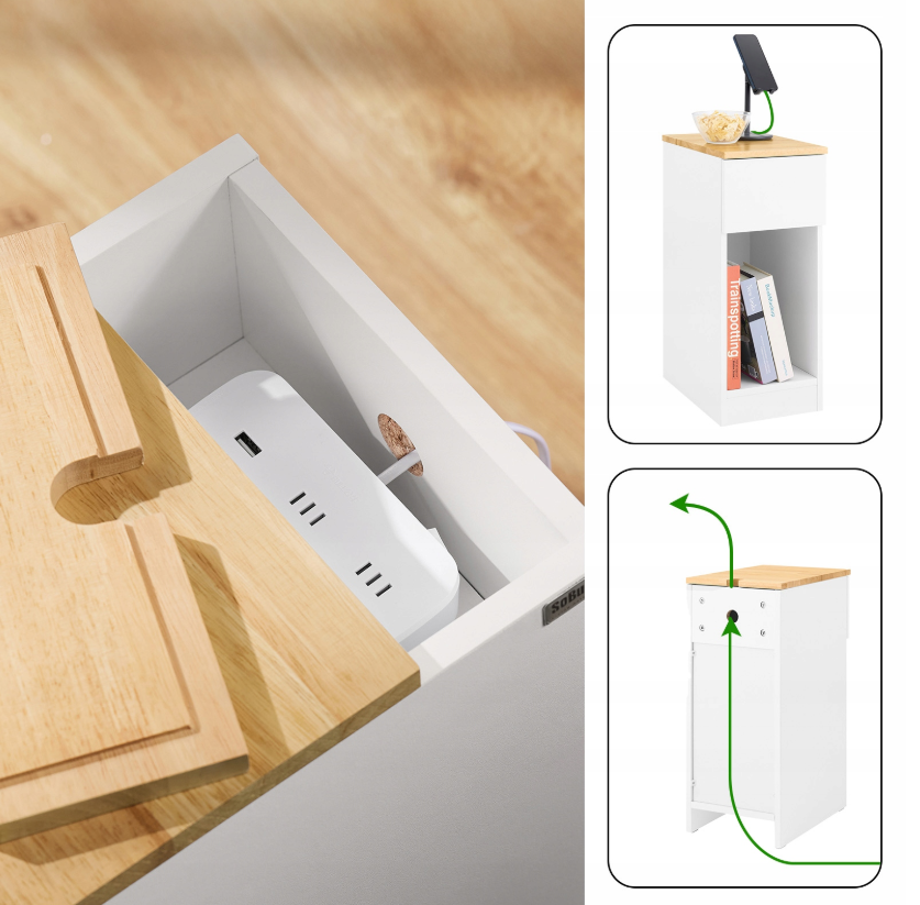 SoBuy Table de nuit FBT111-II-WN - Avec tiroir et compartiment ouvert - 25 x 40 x 60 cm - Blanc