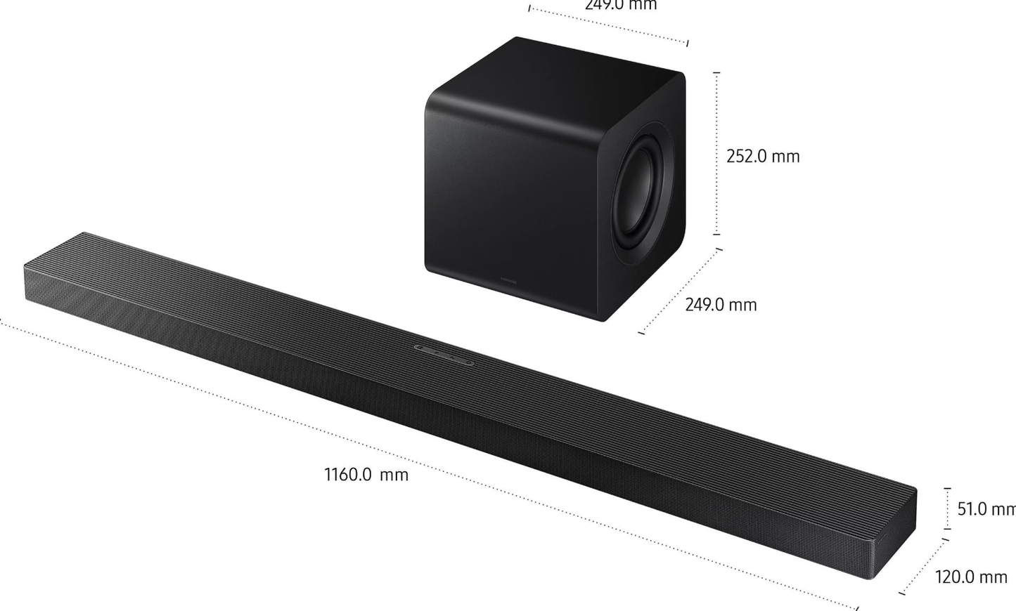 Samsung - Q-Series Soundbar & Wireless Subwoofer - HW-QS700F - Cinématique Dolby Atmos - Q-Symphony & SpaceFit Sound - Métal noir et plastique