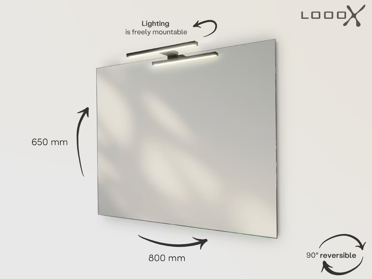 LoooX Miroir de salle de bain de luxe avec lumière LED - 80 x 65 cm