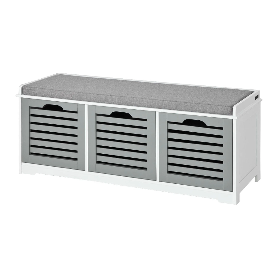 SoBuy FSR23-HG Banc à chaussures moderne - 3 paniers - 35 x 105 x 43 cm - Blanc/Gris