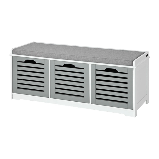 SoBuy FSR23-HG Banc à chaussures moderne - 3 paniers - 35 x 105 x 43 cm - Blanc/Gris