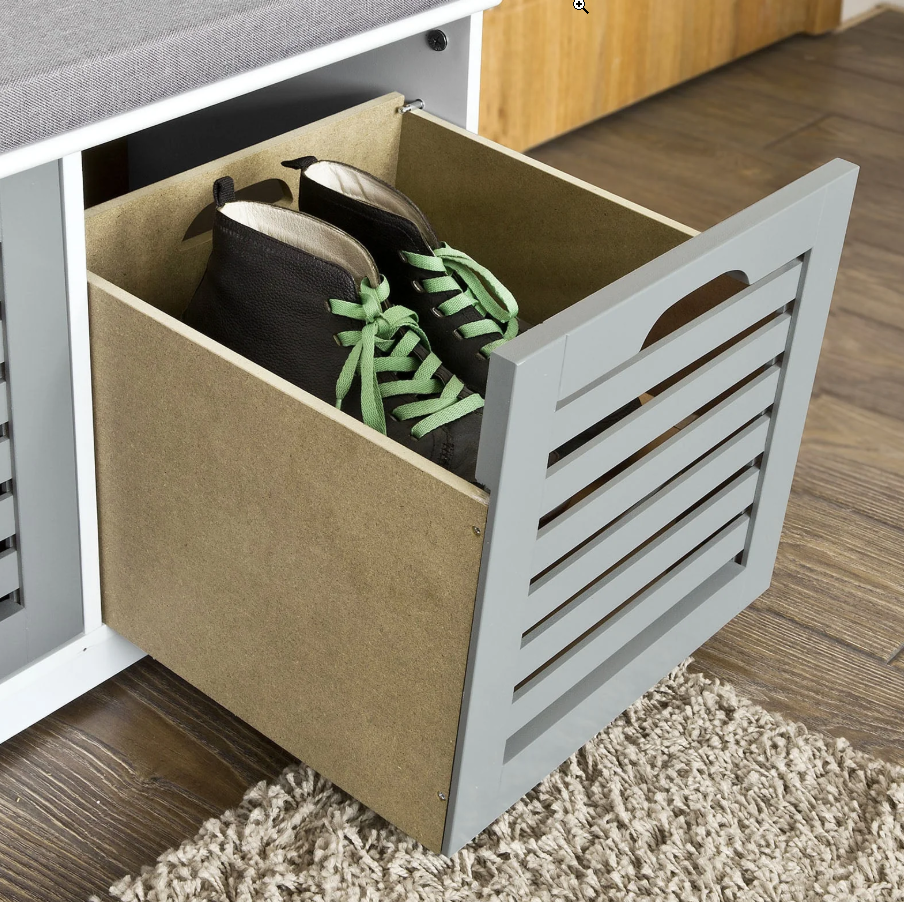 SoBuy FSR23-HG Banc à chaussures moderne - 3 paniers - 35 x 105 x 43 cm - Blanc/Gris