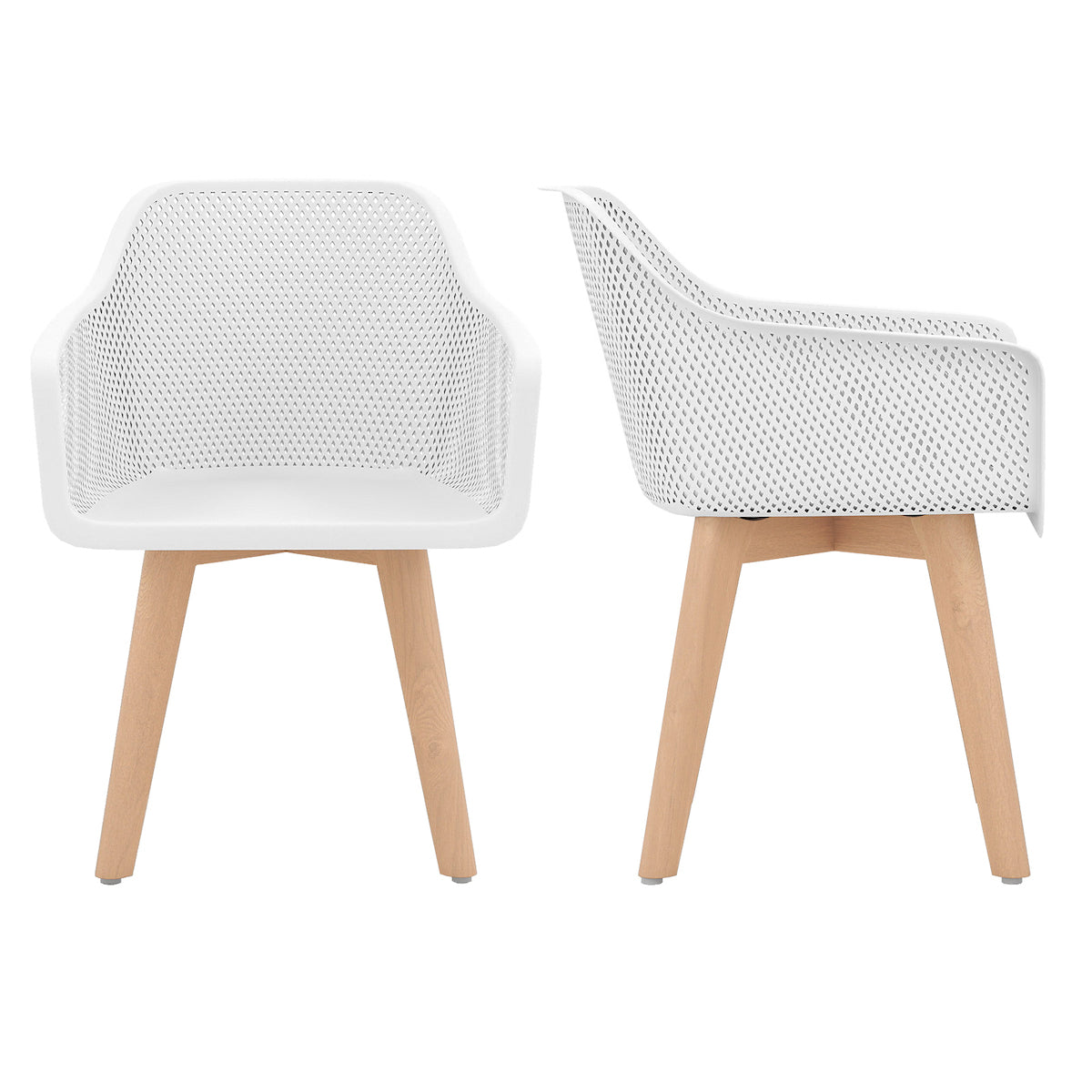 Coast Dining Chairs White - Lot de 2 - 57 x 56 x 75 cm - Avec dossier en maille et pieds en hêtre