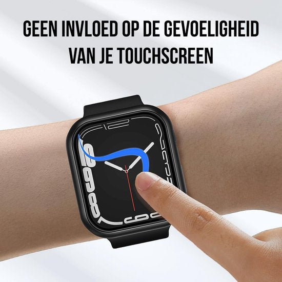 Coque adaptée à l'Apple Watch Series 7 / 8 / 9 - Protection d'écran 45 mm - 2 pièces - Coque rigide complète - Noir - Podec