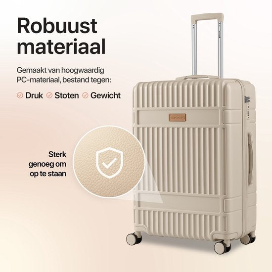 SKYCASES Classic Heritage - Grande valise de voyage - Serrure TSA - 76 x 52 x 30 cm - 100 L - Valise à roulettes XL - Roulettes silencieuses à 360° - Légère - Trolley - Beige