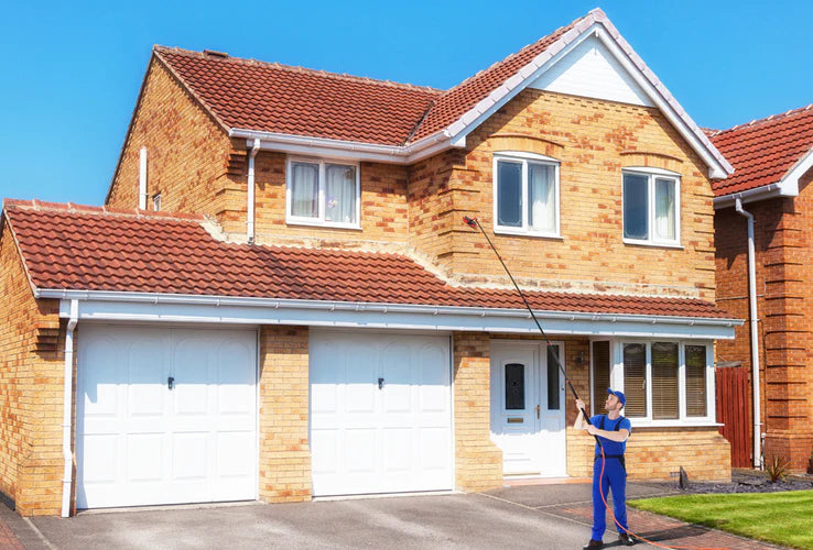 Brosse de Lavage Télescopique - Hortensus - 4,6 m – Balai de Jardin avec Adaptateur d’Angle – 29 x 7 x 10 cm - Rouge