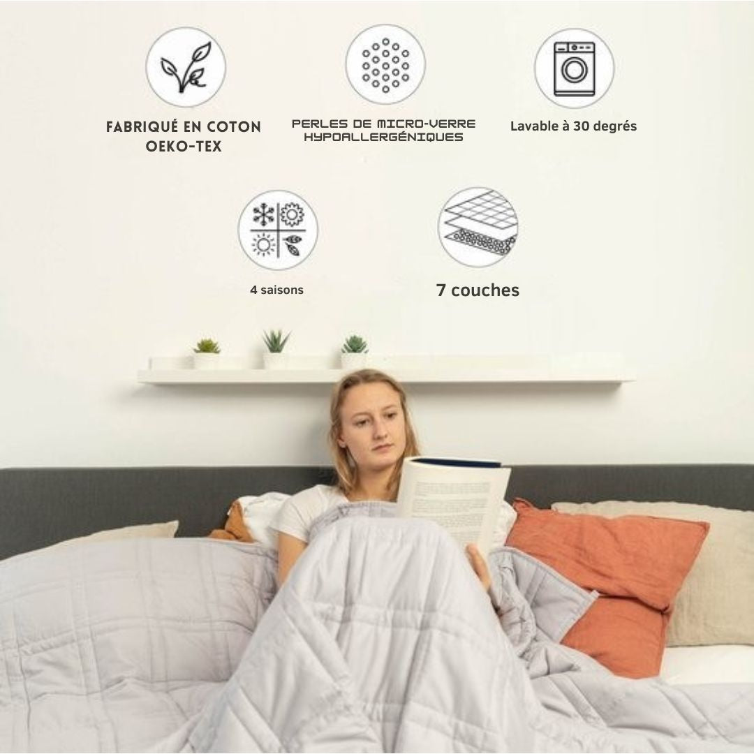 Couverture lestée EL-Life 11kg 200 x 200cm - OEKO-TEX Coton - Gris clair