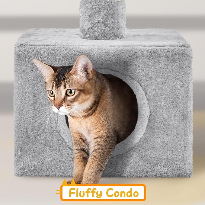 Arbre à chat de plafond Yaheetech 226-265,5 cm - Gris clair - Arbre à chat réglable avec maison pour chat et 5 niveaux