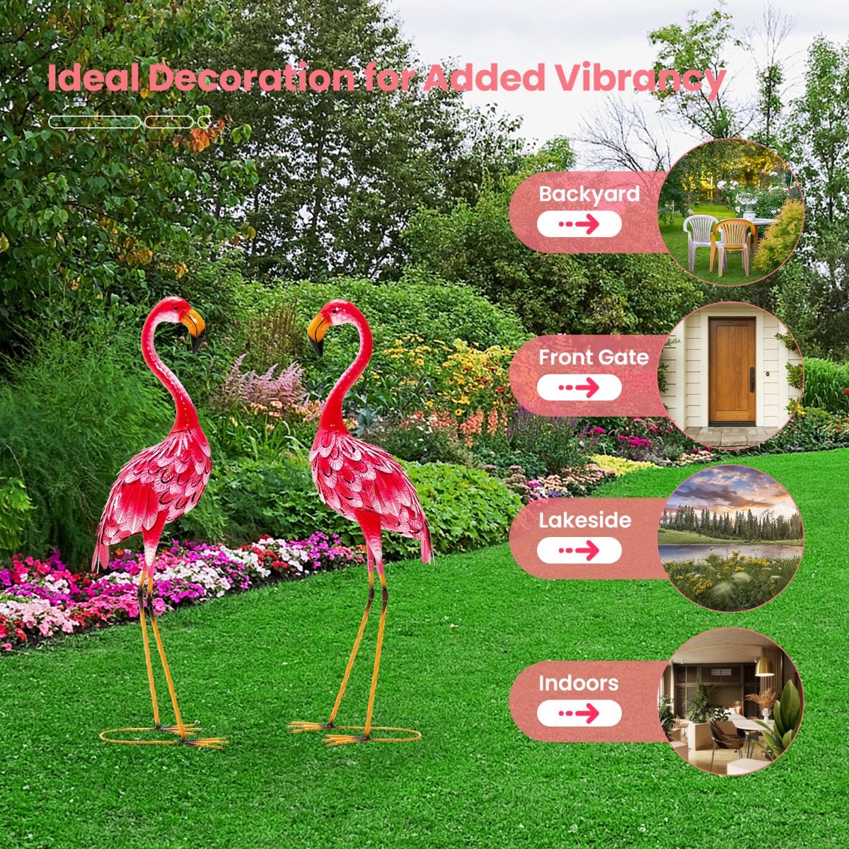Statues de jardin Coast Flamingo - Lot de 2 - Métal - Rose