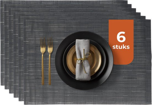 Sets de table Castagnola - Sets de table en plastique - Sous-verre - Sets de table en plastique et PVC - 6 pièces - 45 x 30 cm - Noir