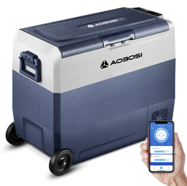 Glacière à compresseur AAOBOSI 60 L à deux zones - Commande via application - 12/24 V et 230 V - Noir