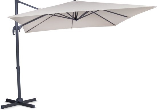 VONROC Premium Parasol flottant Pisogne 300x300cm - Base transversale et housse de protection incluses - Parasol carré - Rotation 360° - Inclinaison - Toile résistante aux UV - Beige
