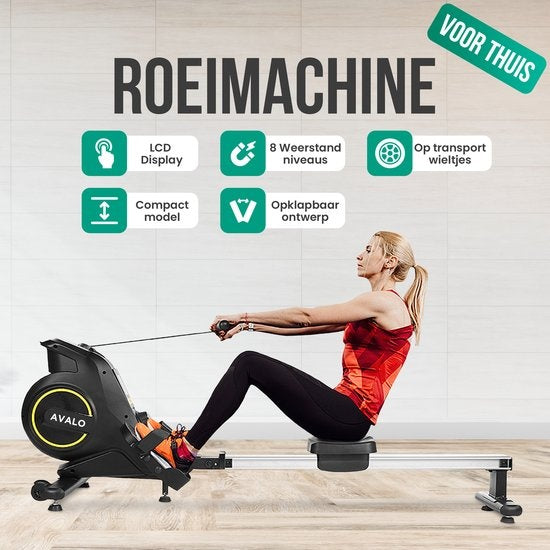 Avalo Rowing Machine Collapsible With Display - Rowing Machine With 8 Resistance Levels - Rowing Machine