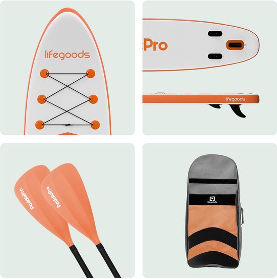 Paddle gonflable  LifeGoods - Max. 135KG - 320x81cm - Blanc/Orange