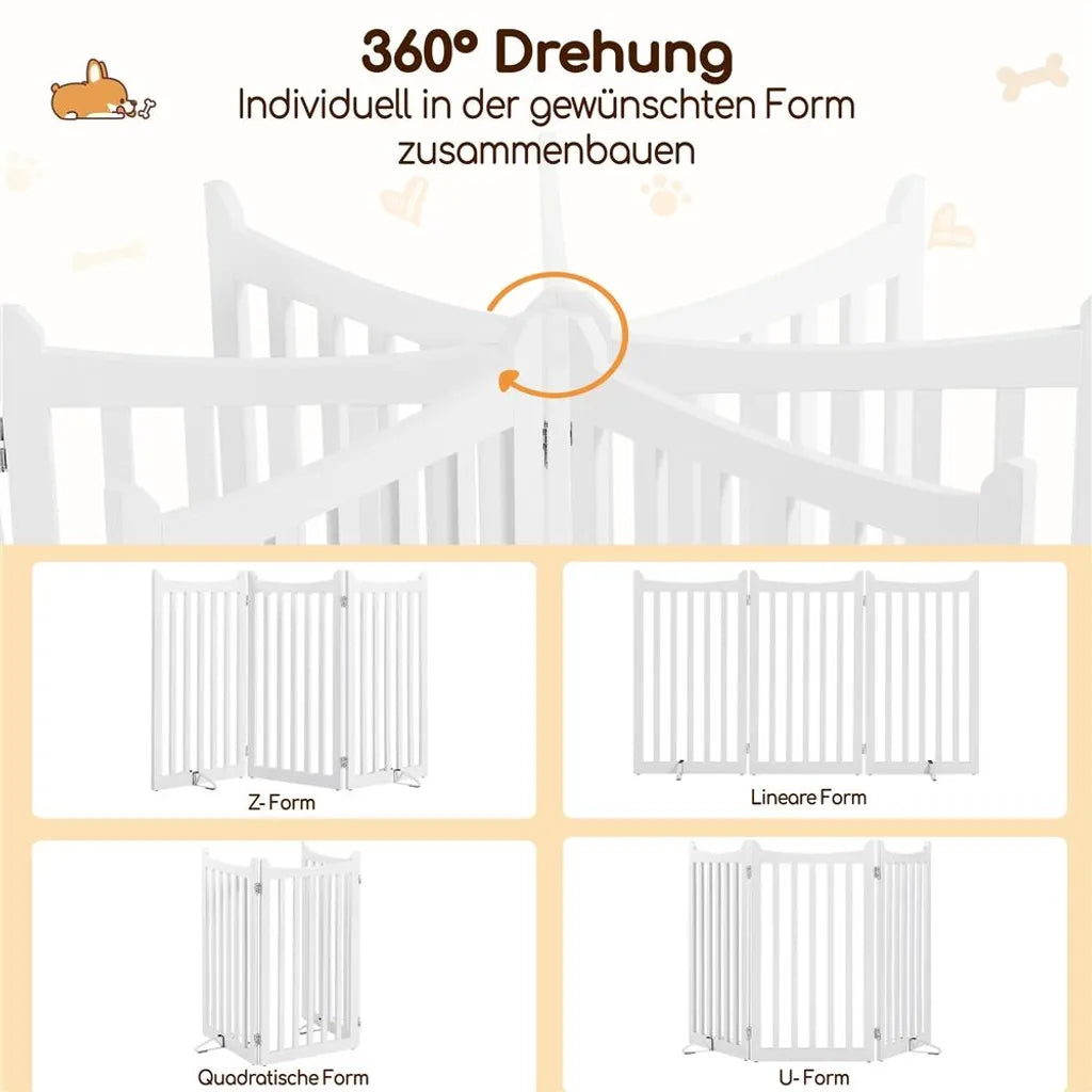 Yaheetech Dog Fence 151.5 × 90.5 cm - White Wood - Barrière de sécurité pliable avec 3 panneaux et 2 pieds de support