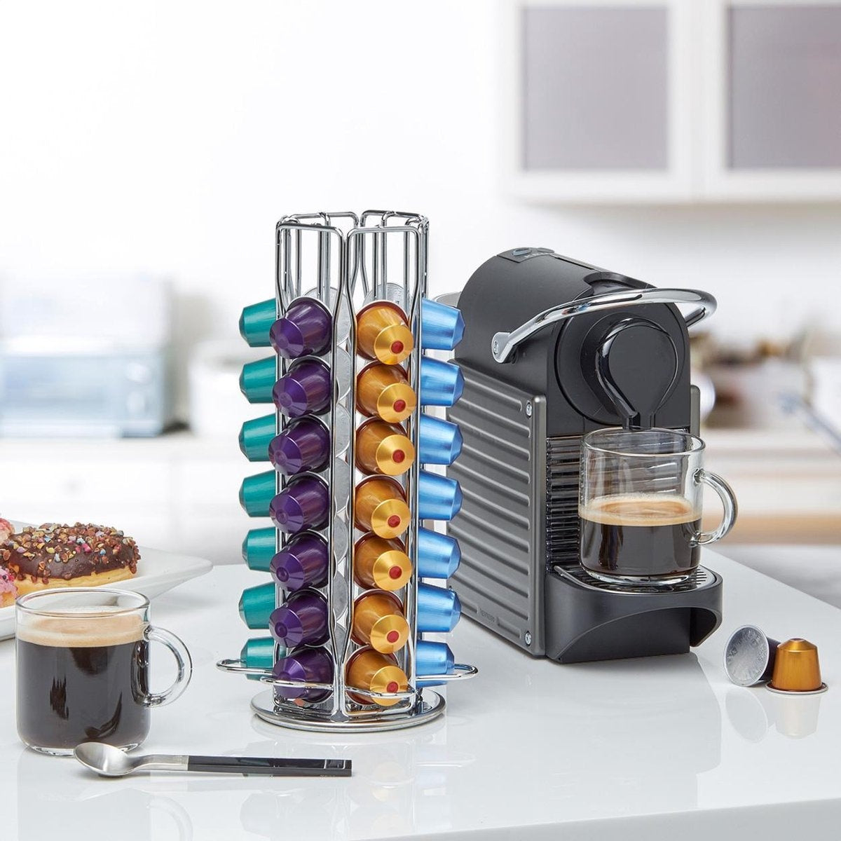 KitchenBrothers Porte-capsules - Nespresso - 42 Tasses - Pivotant - acier inoxydable