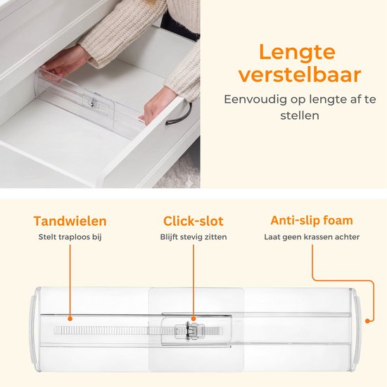 Posity Séparateur de tiroirs - ajustable et extensible - 12 pièces - Organisateur de tiroirs - pour la cuisine, la chambre à coucher et les vêtements - plastique - transparent
