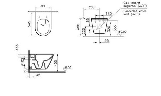 VitrA - Ensemble complet WC-bidet à montage apparent - WC-bidet sans rebord VitrA Integra Round avec siège + réservoir encastré VitrA V-Fix Prime + plaque de commande VitrA Origin blanche