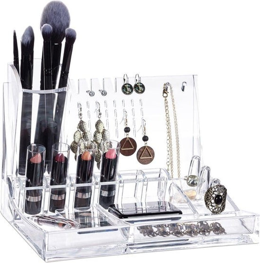 Boîte de rangement - Relaxdays - Organisateur de maquillage - Rangement cosmétique - Porte-bijoux transparent