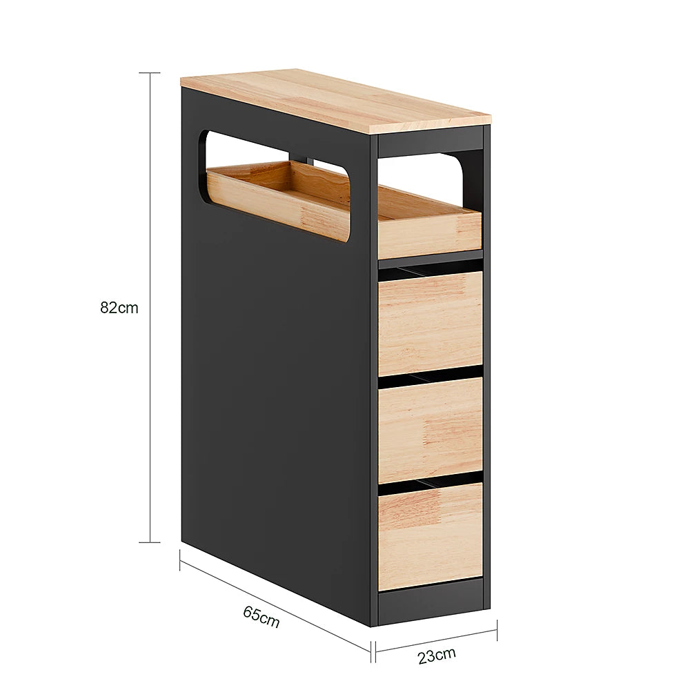 SoBuy Meuble de salle de bain bas avec 4 tiroirs Noir - 65 x 23 x 82 cm - BZR54-II-SCH