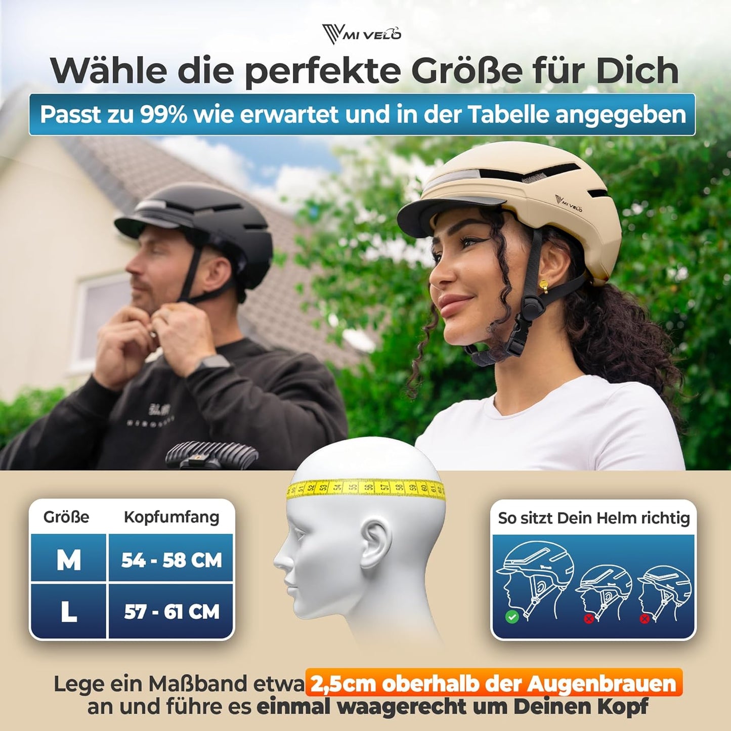 Mivelo Casque de vélo unisexe NOVA - Avec lumière - Certifié NTA jusqu'à 45km/h - Beige - Taille M (54-58 cm)