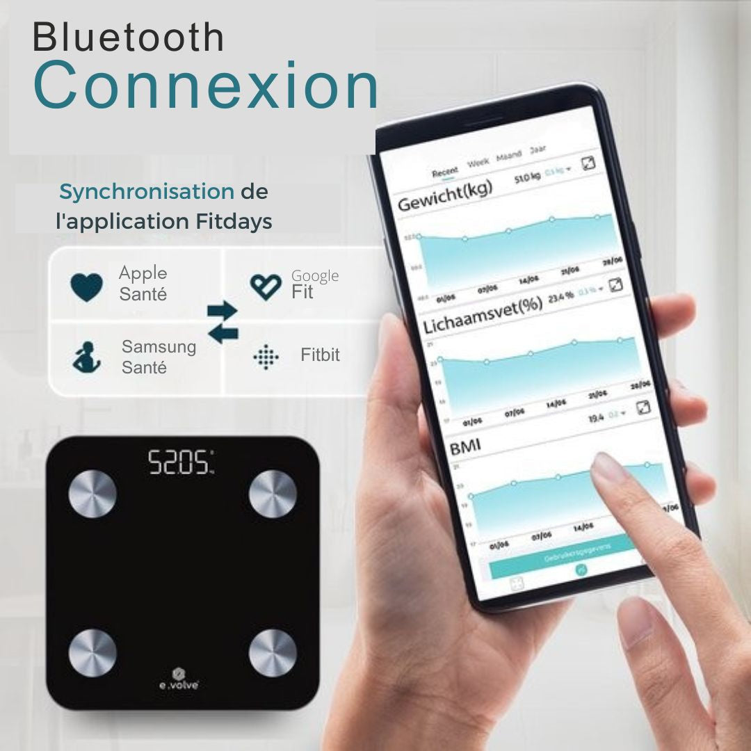 Blance numérique e.volve Scale - 20x - intelligente avec analyse corporelle - précision - Application incluse - Noire