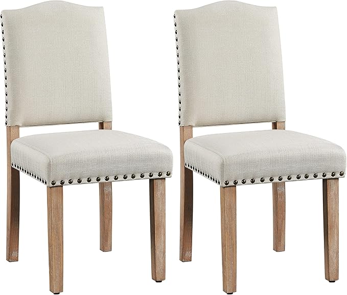 Yaheetech - Lot de 2 chaises de salle à manger rembourrées avec pieds en bois - Beige - Poids max. : 136 kg