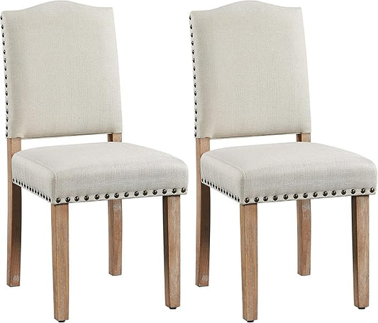 Yaheetech - Lot de 2 chaises de salle à manger rembourrées avec pieds en bois - Beige - Poids max. : 136 kg