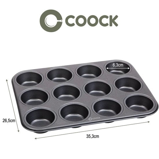 COOCK - Moule à muffins avec 12 moules à cupcakes - Non Stick | Inclus moules en papier et E-book