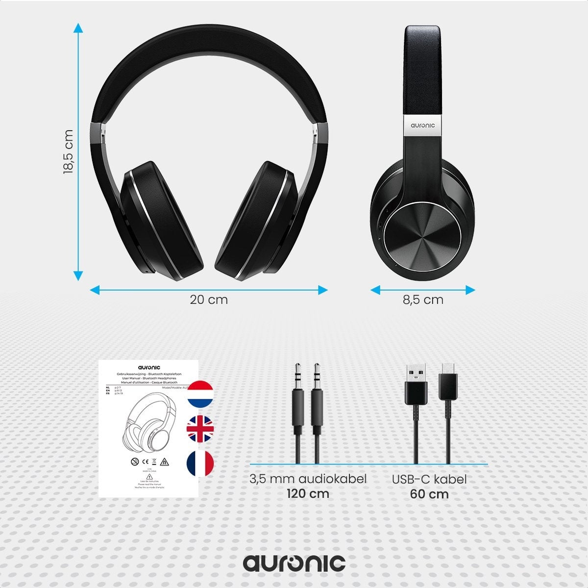 Casque audio sans fil Auronic - QuietSound , Réduction active du bruit - Bluetooth - Noir