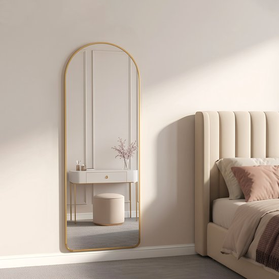 Fraay Pass Mirror 160x55cm - Standing & Hanging - Minimalist Wall Mirror - Standing Mirror - Brushed Gold