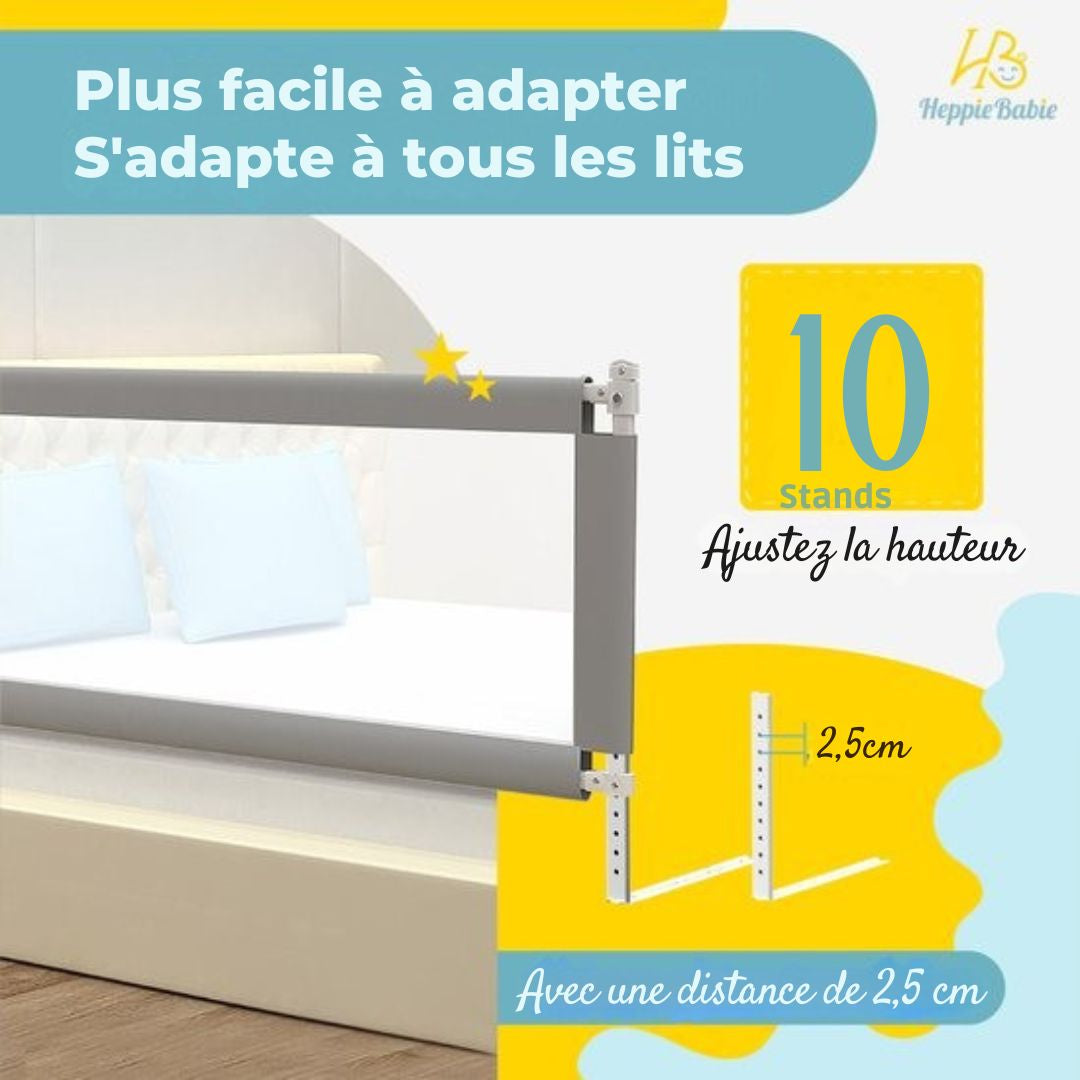 Barrière de lit HeppieBabie  - universelle - extra longue 150 CM - réglable - avec filet de sécurité - grise